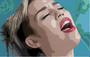 Peinture intitulée "Hommage à Miley Cyr…" par Wolf Thiele, Œuvre d'art originale, Travail numérique 2D