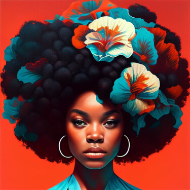 Grafika cyfrowa / sztuka generowana cyfrowo zatytułowany „Woman Afro” autorstwa Wonder Art, Oryginalna praca, 2D praca cyfro…