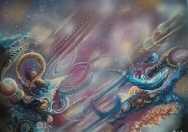 Schilderij getiteld "Space invasion" door Xandare, Origineel Kunstwerk, Olie
