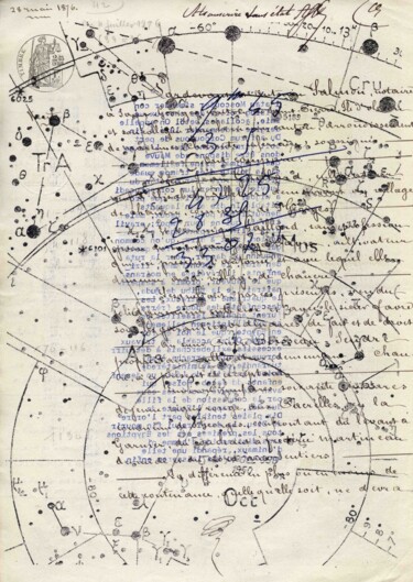 Druckgrafik mit dem Titel "Cosmographie #04" von Xavier Debeerst, Original-Kunstwerk, Monotypie