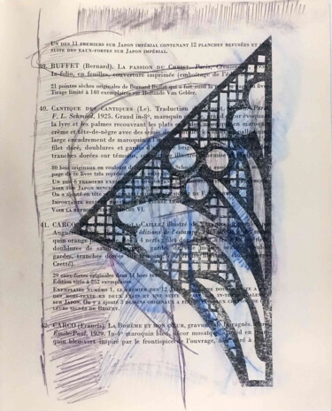 Druckgrafik mit dem Titel "Bibliothèque d'un a…" von Xavier Debeerst, Original-Kunstwerk, Monotypie