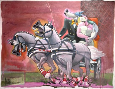 Картина под названием "Attelage de rêve" - Xavier Marabout, Подлинное произведение искусства, Масло Установлен на Деревянная…