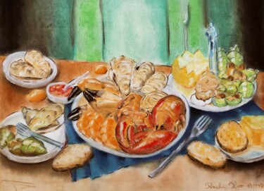 Drawing titled "La table sans coute…" by Xavier Pinchon, Original Artwork, Pastel Mounted on Wood Stretcher frame