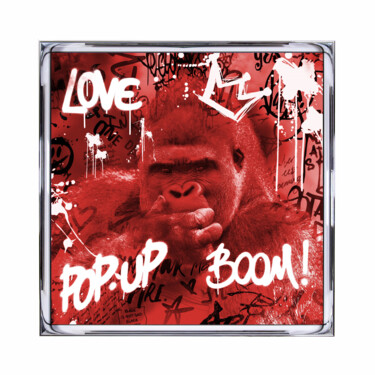 数字艺术 标题为“Gorille Pop Art” 由Xavier Wttrwulghe, 原创艺术品, 数字拼贴 安装在木质担架架上
