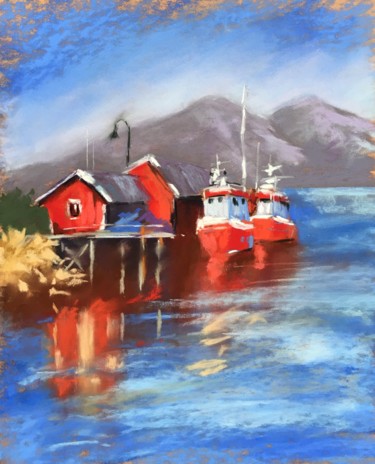 Dibujo titulada "Norway port - north…" por Ksenia Lutsenko, Obra de arte original, Pastel