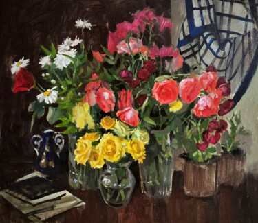 Painting titled "Mother's roses" by Xeyale Bedelova, Original Artwork, Oil