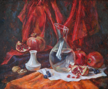 Картина под названием "Цвет гранатов" - Анна Сорока, Подлинное произведение искусства, Масло Установлен на Деревянная рама д…
