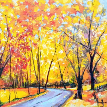 Painting titled "Golden autumn" by Xi Chen, Original Artwork, Oil