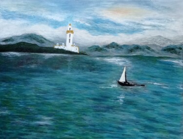 Schilderij getiteld "Scottish coastal sc…" door Xiaomei Li, Origineel Kunstwerk, Acryl Gemonteerd op Frame voor houten branc…