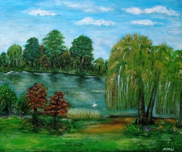 Ζωγραφική με τίτλο "Willow trees by the…" από Xiaomei Li, Αυθεντικά έργα τέχνης, Ακρυλικό Τοποθετήθηκε στο Ξύλινο φορείο σκε…