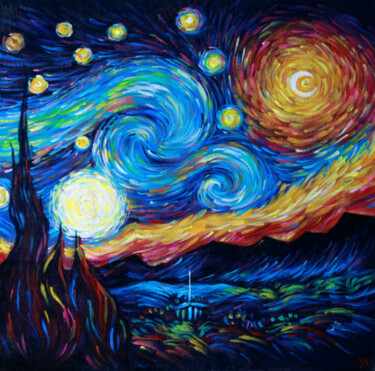 Painting titled "Night lights" by Xiaoning Yu, Original Artwork, Oil