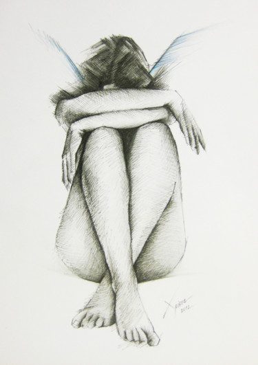 Drawing titled "Angel Girl" by Xristastavrou, Original Artwork, Pencil