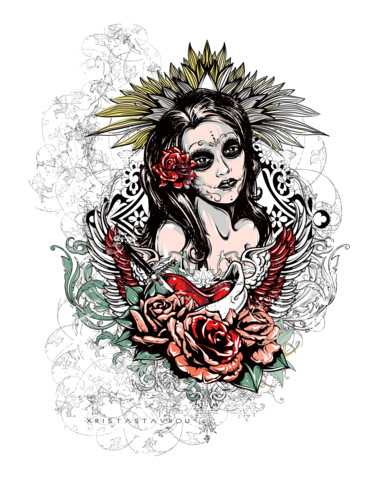 Arts numériques intitulée "Dead Queen Tattoo A…" par Xristastavrou, Œuvre d'art originale, Peinture numérique