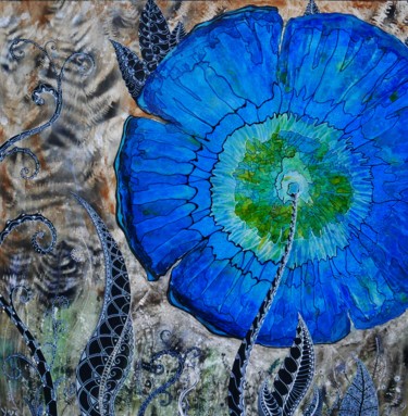 Painting titled "coquelicot bleu" by Yve, Original Artwork, Acrylic