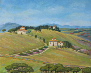 Painting titled "Tuscan Hills" by Yana Ros, Original Artwork, Oil
