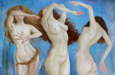 Painting titled "Three Nymphs" by Yana Ros, Original Artwork, Oil