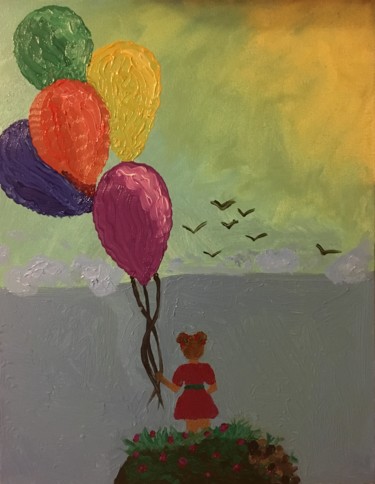 Painting titled "Childhood dreams" by Yablonska, Original Artwork, Oil