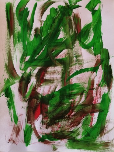 Pittura intitolato "Red and Green Abstr…" da Yağmur Turan, Opera d'arte originale, Acrilico