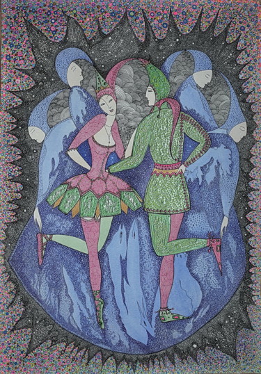 Pittura intitolato "The danсe of the sl…" da Svitlana Yatsenko, Opera d'arte originale, Acquarello