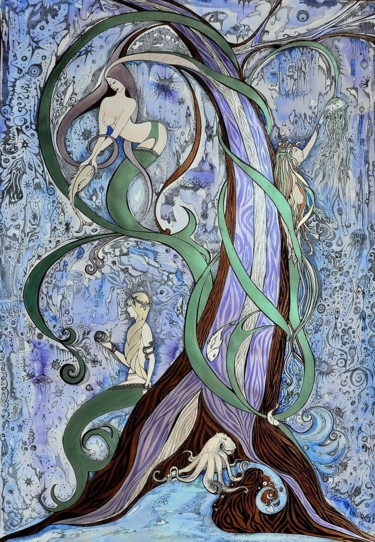 Pintura intitulada "Mermaids" por Svitlana Yatsenko, Obras de arte originais, Aquarela
