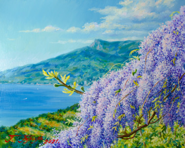 Картина под названием "Blooming wisteria" - Георгий Триль, Подлинное произведение искусства, Масло