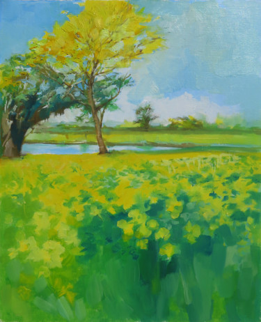 Painting titled "Eden jaune de Guyan…" by Yan Bragance, Original Artwork, Oil