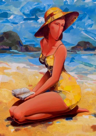 Malerei mit dem Titel "Baigneuse au chapeau" von Yan Vita, Original-Kunstwerk, Acryl