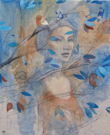 Malerei mit dem Titel "Jeune femme aux ois…" von Yan Vita, Original-Kunstwerk, Acryl