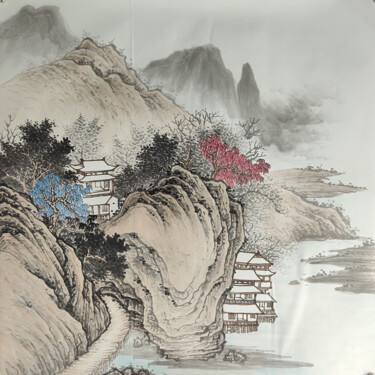 Pintura intitulada "深山里的小屋" por Yan Zi007, Obras de arte originais, Tinta