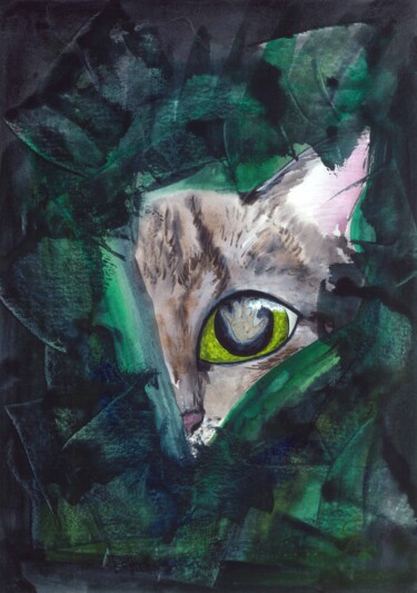 Painting titled "Кот" by Yana Bila, Original Artwork, Watercolor