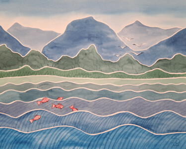 Painting titled "Mountain Lake" by Yana Bila, Original Artwork, Watercolor
