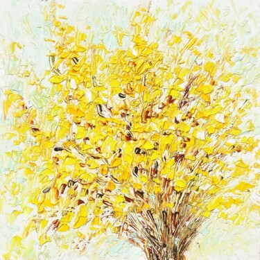 Painting titled "etude "Forsythia"" by Yana Dulger, Original Artwork, Oil