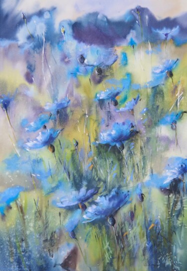 Painting titled "Into the Blue" by Yana Ivannikova, Original Artwork, Pastel