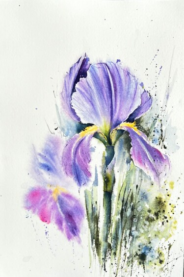 Картина под названием "Iris Flowers" - Yana Ivannikova, Подлинное произведение искусства, Акварель