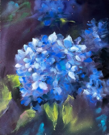 Schilderij getiteld "Blue Hortensia" door Yana Ivannikova, Origineel Kunstwerk, Aquarel