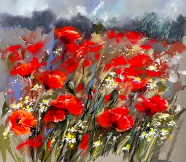 Pintura titulada "Red Poppies en Plei…" por Yana Ivannikova, Obra de arte original, Acuarela