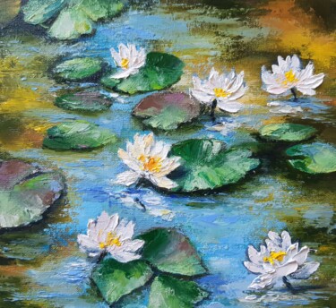 Painting titled ""WATER LILY"|"NÉNUP…" by Yana Yeremenko, Original Artwork, Oil