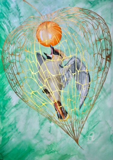 Malerei mit dem Titel "Golden cage for wax…" von Yana Yushkova, Original-Kunstwerk, Aquarell