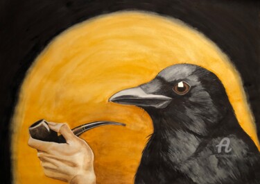 「Brooding raven」というタイトルの絵画 Yana Yushkovaによって, オリジナルのアートワーク, 水彩画