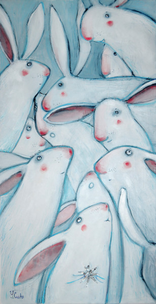 Painting titled "Bunnies" by Yana Medow, Original Artwork, Oil