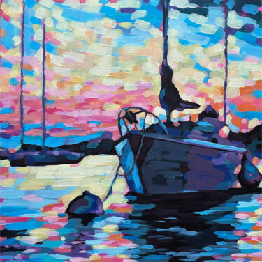 Schilderij getiteld "Sunset boats" door Yana Shapoval, Origineel Kunstwerk, Acryl