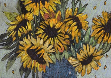 Drawing titled "BOUQUET OF SUNFLOWE…" by Leonova Natalia, Original Artwork, Pastel