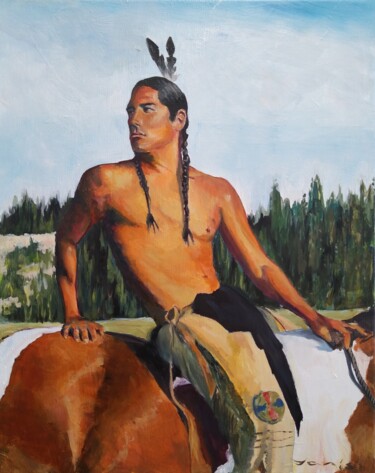 Malerei mit dem Titel "Apache" von Yanis Salimov, Original-Kunstwerk, Öl Auf Keilrahmen aus Holz montiert