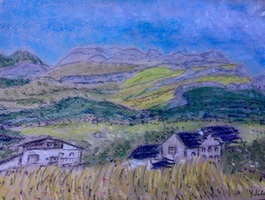 Pintura titulada "Vue de la montagne,…" por Bobdiyann, Obra de arte original, Pastel