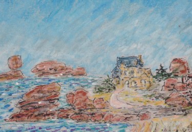 Drawing titled "Plage de Trégastel-…" by Bobdiyann, Original Artwork, Pastel