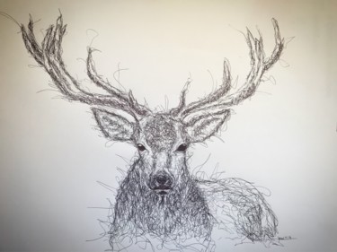 Drawing titled "cerf" by Yann Morenas, Original Artwork