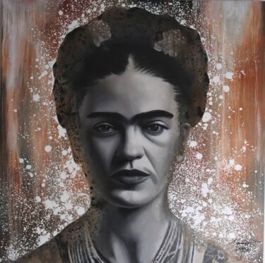 Painting titled "Frida Kahlo" by Yannick Aaron, Original Artwork, Oil Mounted on Wood Stretcher frame