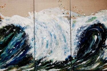 Painting titled ""L'élan triptyque"" by Yannick Bernard, Original Artwork, Lacquer Mounted on Wood Stretcher frame