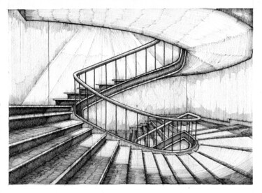 Drawing titled "ESCALIER CIRCULAIRE" by Yannick Touanen, Original Artwork, Ink
