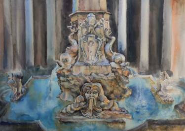 Pittura intitolato "Roman fountain" da Galina Yarovikova, Opera d'arte originale, Acquarello